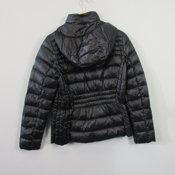 Michael Kors Packable Down Fill Puffer Hooded Jacket Women M Black Winter 354 - Picture 2 of 10